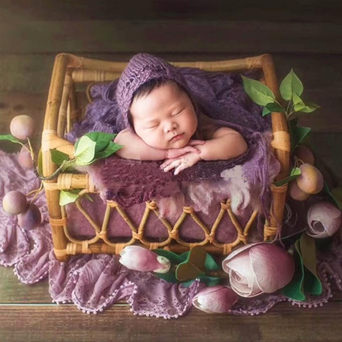Babymoon Rustic Cane Wooden Bed | Wooden Properties | Baby Photography Props