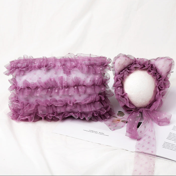 Babymoon Set of 2 | Baby Net Frill Pillow with Bonnet | Baby Photoshoot Props | Purple