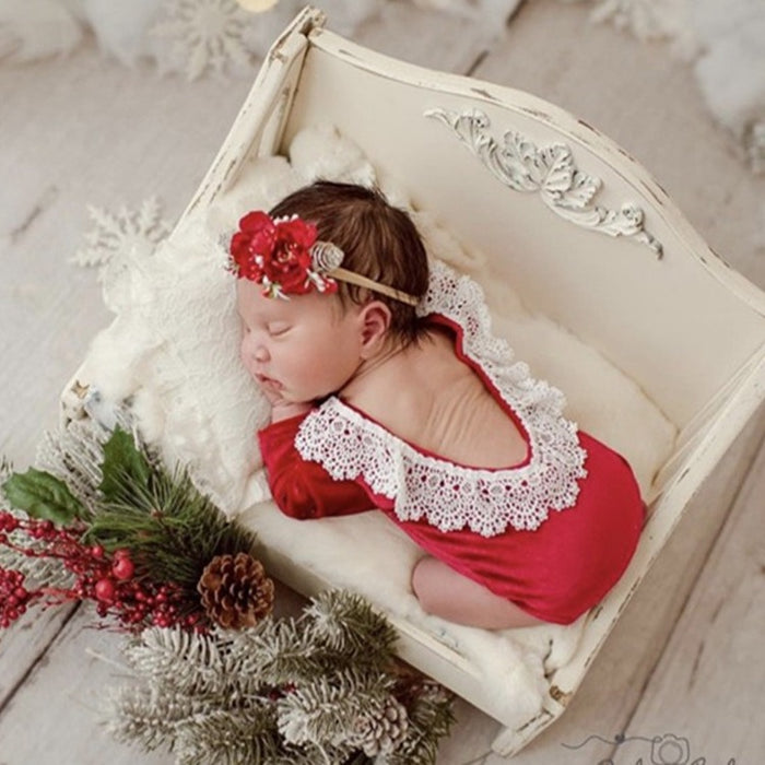 Babymoon | Set of 2 | Baby Velvet Romper and Hairband | Baby Photoshoot Props | Baby Costume | Red