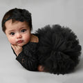 Babymoon Set of 2 | Fluffy Romper & Hairband | Baby Photoshoot Props Costumes | Black | 0-1 Month