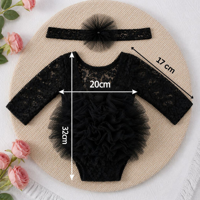 Babymoon Set of 2 | Fluffy Romper & Hairband | Baby Photoshoot Props Costumes | Black | 0-1 Month