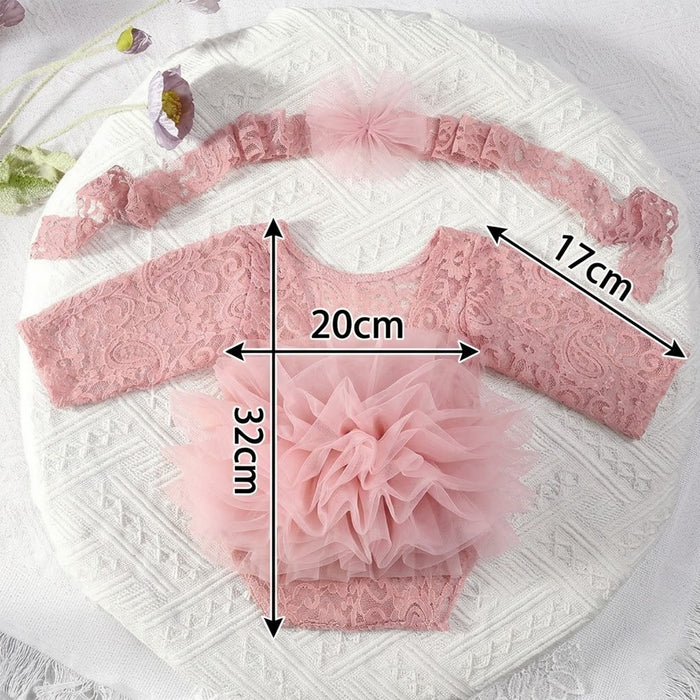 Babymoon Set of 2 | Fluffy Romper & Hairband | Baby Photoshoot Props Costumes | Pink | 0-1 Month