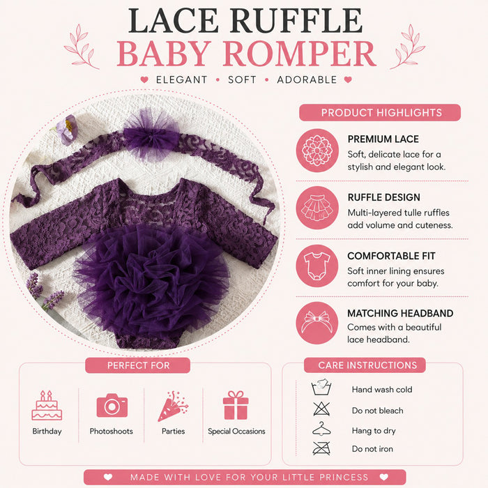 Babymoon Set of 2 | Fluffy Romper & Hairband | Baby Photoshoot Props Costumes | Purple | 0-1 Month