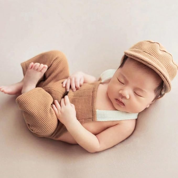 Babymoon | Set of 2 | French Cap & Pant | Baby Photography Props | Costume | Light Brown