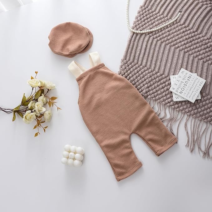 Babymoon | Set of 2 | French Cap & Pant | Baby Photography Props | Costume | Light Brown