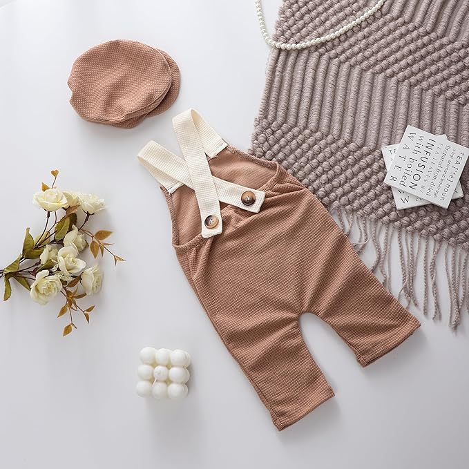 Babymoon | Set of 2 | French Cap & Pant | Baby Photography Props | Costume | Light Brown
