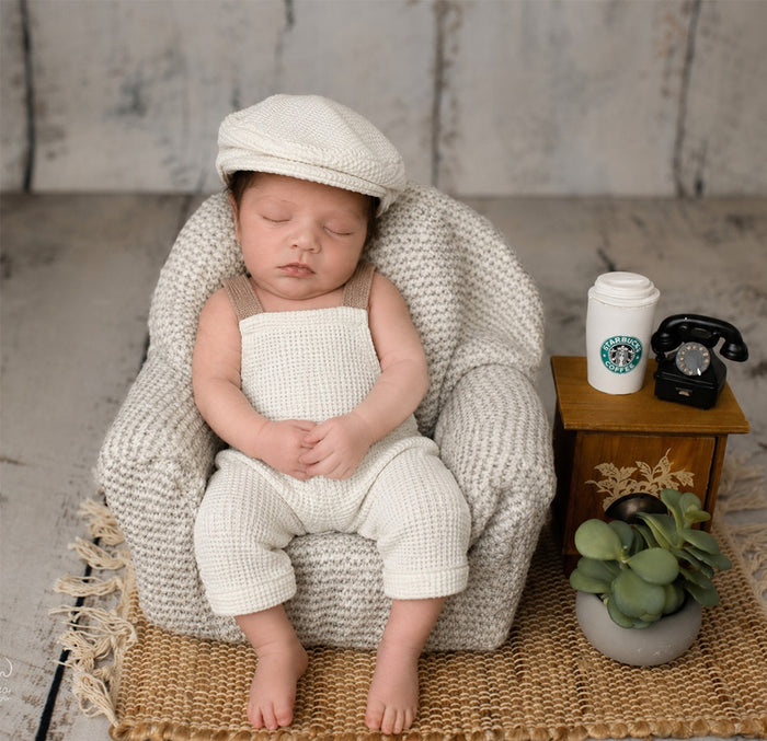 Babymoon | Set of 2 | French Cap & Pant | Baby Photography Props | Costume | White