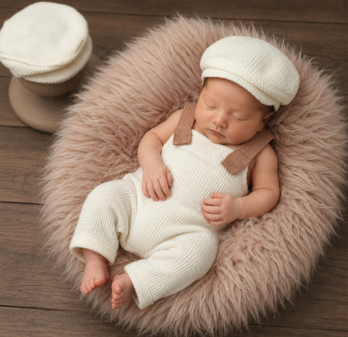 Babymoon | Set of 2 | French Cap & Pant | Baby Photography Props | Costume | White