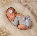 Babymoon Set of 2 | Lace Romper with Hairband Photoshoot Props Costume | 0-1 Month | Grey