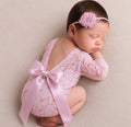 Babymoon Set of 2 | Lace Romper with Hairband Photoshoot Props Costume | 0-1 Month | Pink