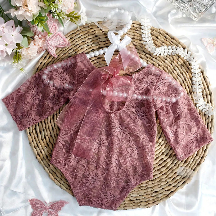 Babymoon Set of 2 | Net Lace Romper & Hairband | Baby Photoshoot Props Costumes | 0-1 Month