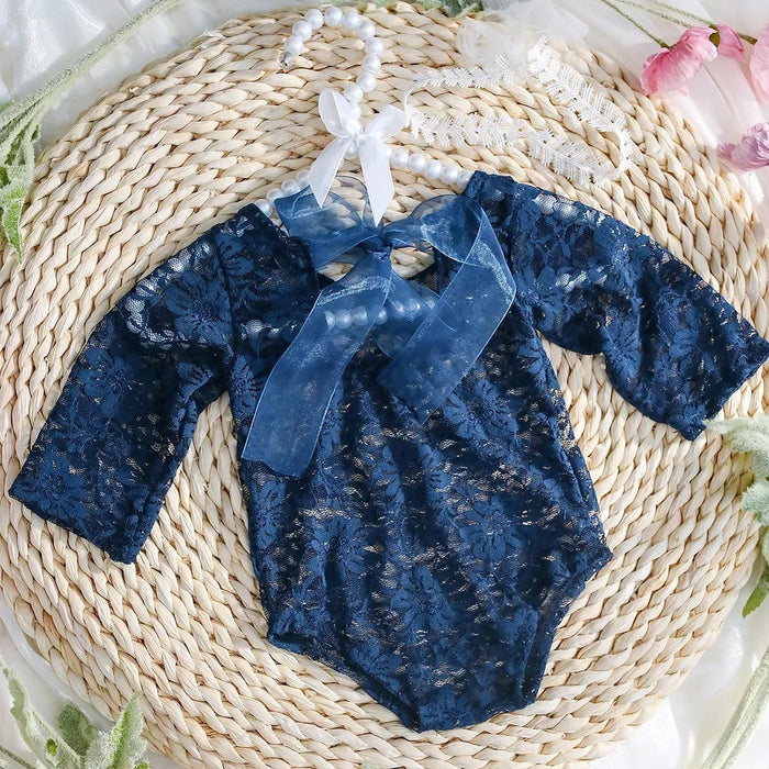 Babymoon Set of 2 | Net Lace Romper & Hairband | Baby Photoshoot Props Costumes | 0-1 Month