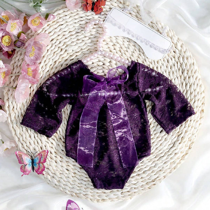 Babymoon Set of 2 | Net Lace Romper & Hairband | Baby Photoshoot Props Costumes | 0-1 Month