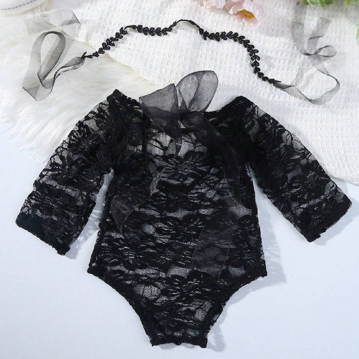 Babymoon Set of 2 | Net Lace Romper & Hairband | Baby Photoshoot Props Costumes | 0-1 Month