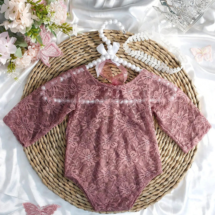 Babymoon Set of 2 | Net Lace Romper & Hairband | Baby Photoshoot Props Costumes | 0-1 Month