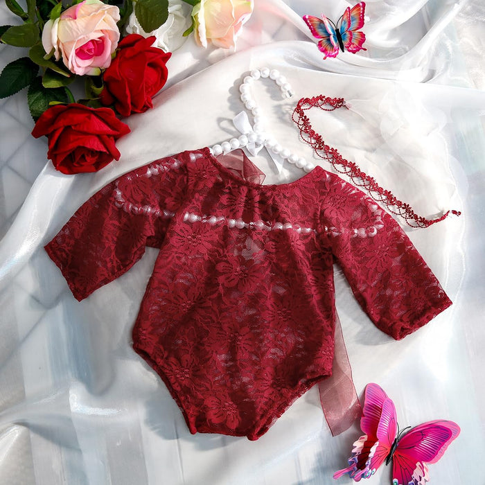 Babymoon Set of 2 | Net Lace Romper & Hairband | Baby Photoshoot Props Costumes | 0-1 Month
