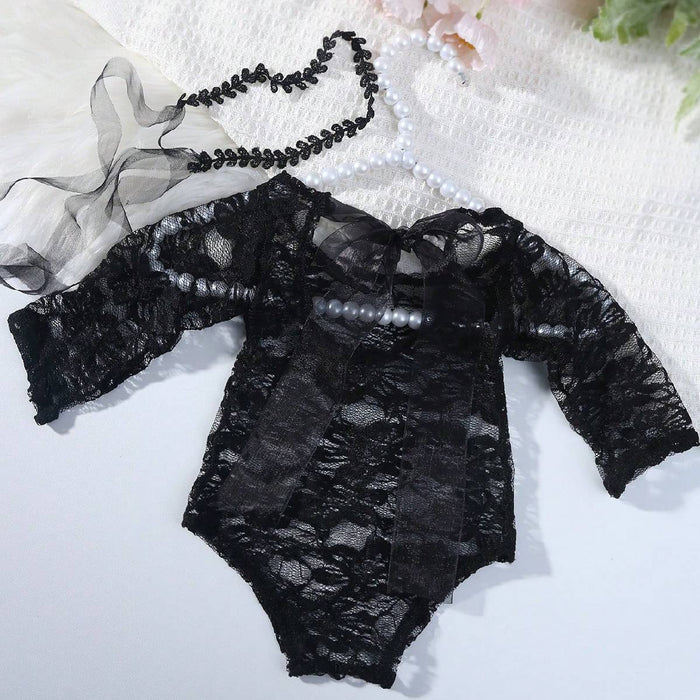 Babymoon Set of 2 | Net Lace Romper & Hairband | Baby Photoshoot Props Costumes | 0-1 Month