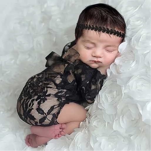 Babymoon Set of 2 | Net Lace Romper & Hairband | Baby Photoshoot Props Costumes | 0-1 Month