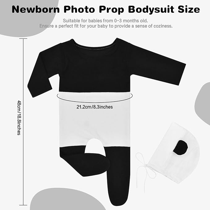 Babymoon | Set of 2 | Panda Romper Bodysuit with Hat | Baby Photography Props | Costumes