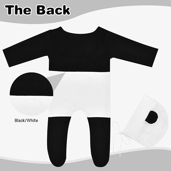 Babymoon | Set of 2 | Panda Romper Bodysuit with Hat | Baby Photography Props | Costumes