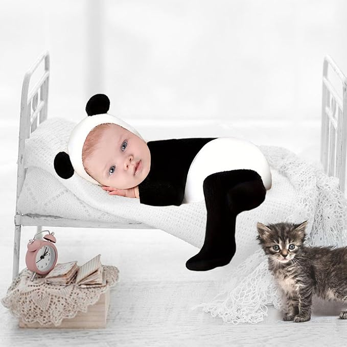 Babymoon | Set of 2 | Panda Romper Bodysuit with Hat | Baby Photography Props | Costumes