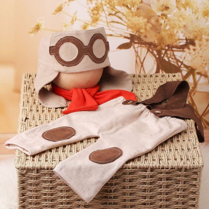 Babymoon Set of 3 | Avaitor Costume | Suspender, Hat, Scarf | Baby Photoshoot Props | 0-1 Month