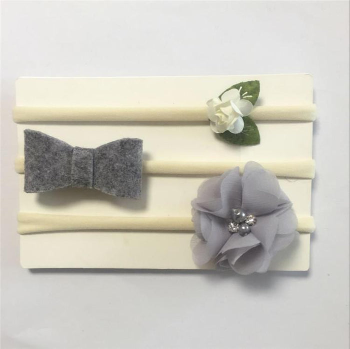 Babymoon (Set of 3) Baby Headbands Fusion, Girl's Hairbands for Newborn,Toddler and Children - Grey