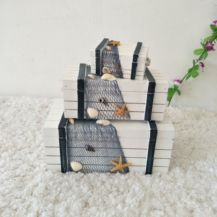 Babymoon Set of 3 Mediterranean Sailing Suitcase Storage Box | Beach Sea Style | Photoshoot Props