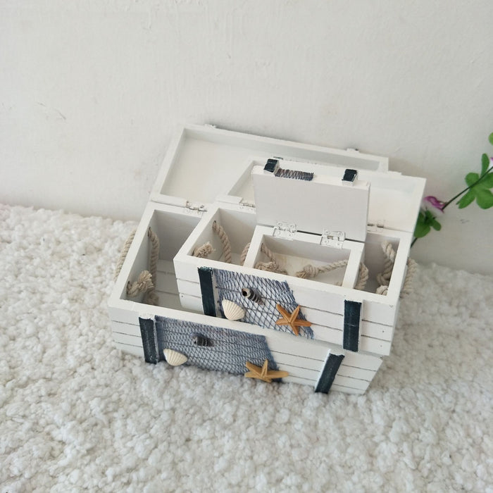 Babymoon Set of 3 Mediterranean Sailing Suitcase Storage Box | Beach Sea Style | Photoshoot Props