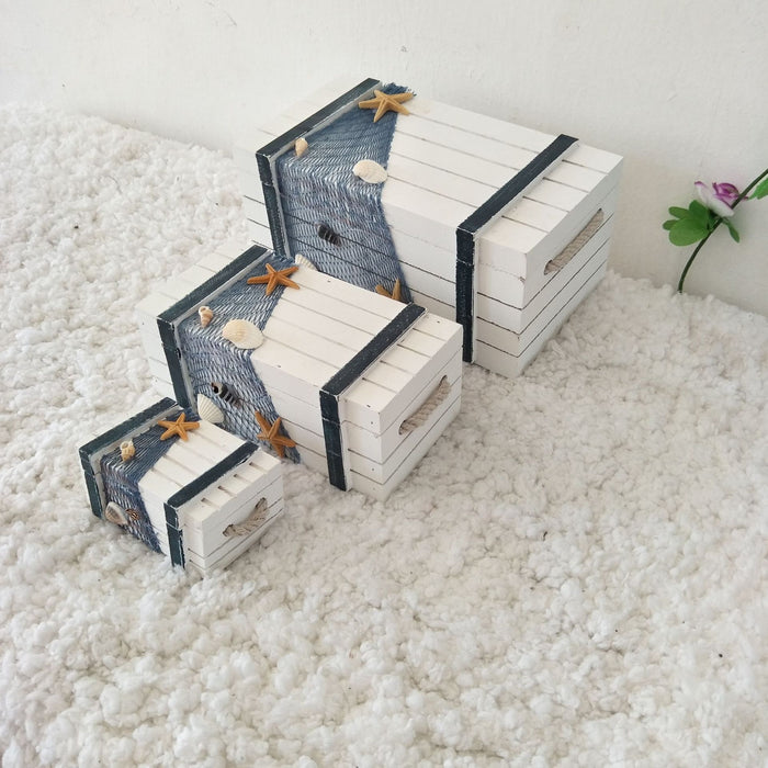 Babymoon Set of 3 Mediterranean Sailing Suitcase Storage Box | Beach Sea Style | Photoshoot Props