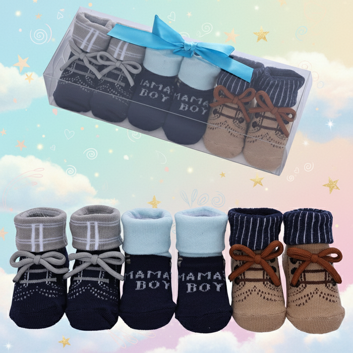 Babymoon Set of 3 | Non-Skid, Anti Slip Baby Socks Gift Box | Safety Protector | 0-9M | Blue