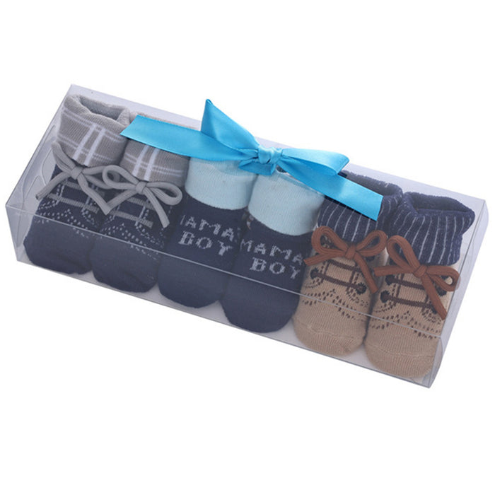 Babymoon Set of 3 | Non-Skid, Anti Slip Baby Socks Gift Box | Safety Protector | 0-9M | Blue