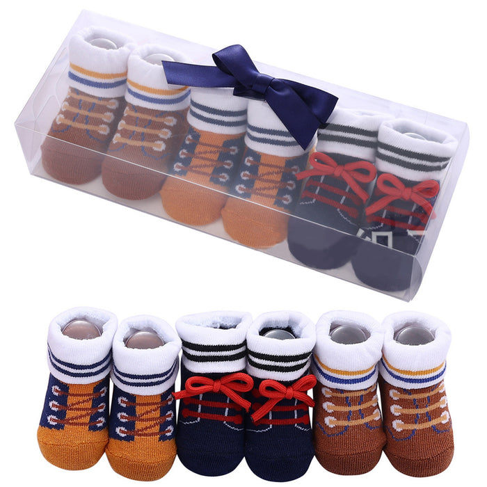 Babymoon Set of 3 | Non-Skid, Anti Slip Baby Socks Gift Box | Safety Protector | 0-9M | Coffee