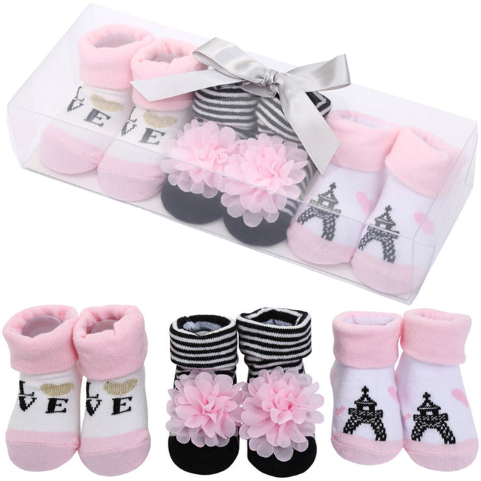 Babymoon Set of 3 | Non-Skid, Anti Slip Baby Socks Gift Box | Safety Protector | 0-9M | Light Pink