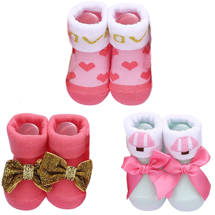 Babymoon Set of 3 | Non-Skid, Anti Slip Baby Socks Gift Box | Safety Protector | 0-9M | Pink
