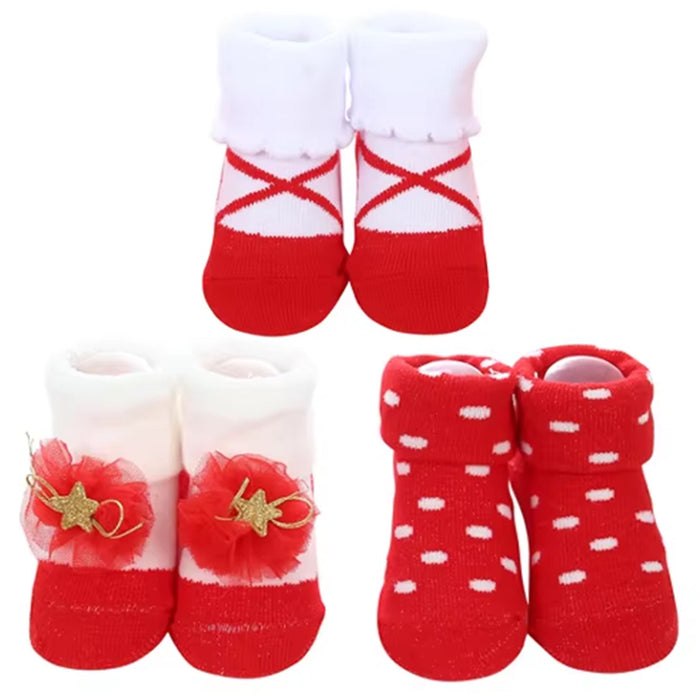 Babymoon Set of 3 | Non-Skid, Anti Slip Baby Socks Gift Box | Safety Protector | 0-9M | Red