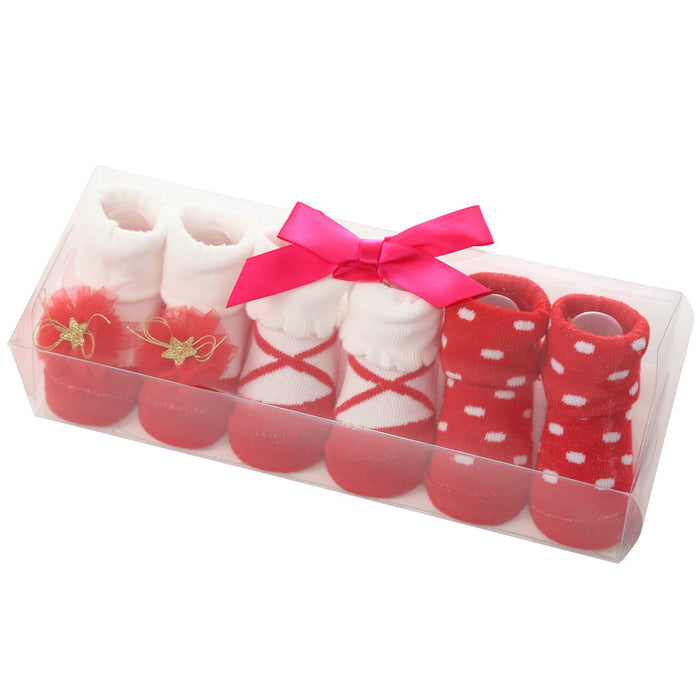 Babymoon Set of 3 | Non-Skid, Anti Slip Baby Socks Gift Box | Safety Protector | 0-9M | Red
