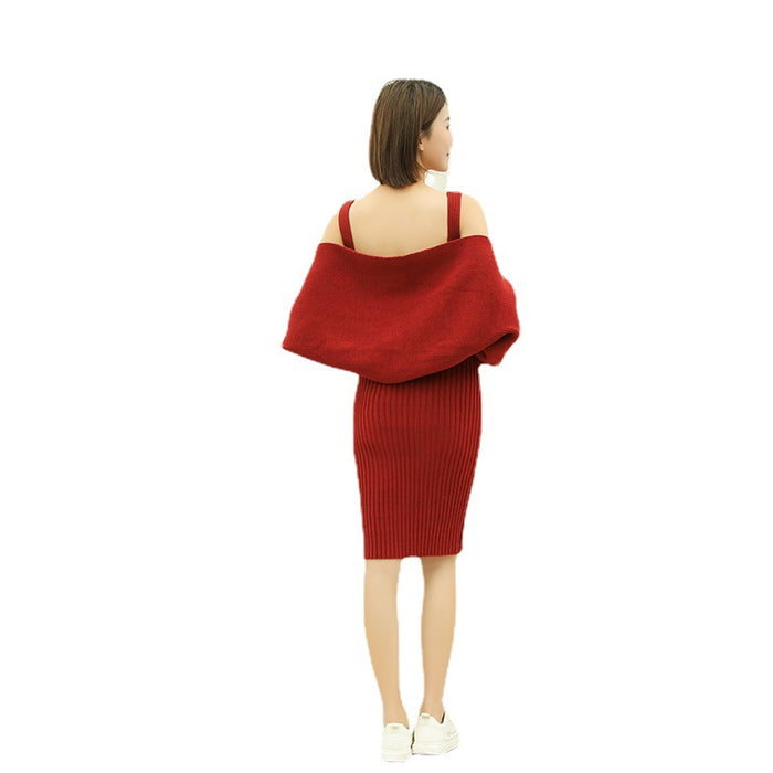 Babymoon Set of 3 | Stretchable Knitted Maternity Gown Dress with Cardigan and Hairband | Size L |Red