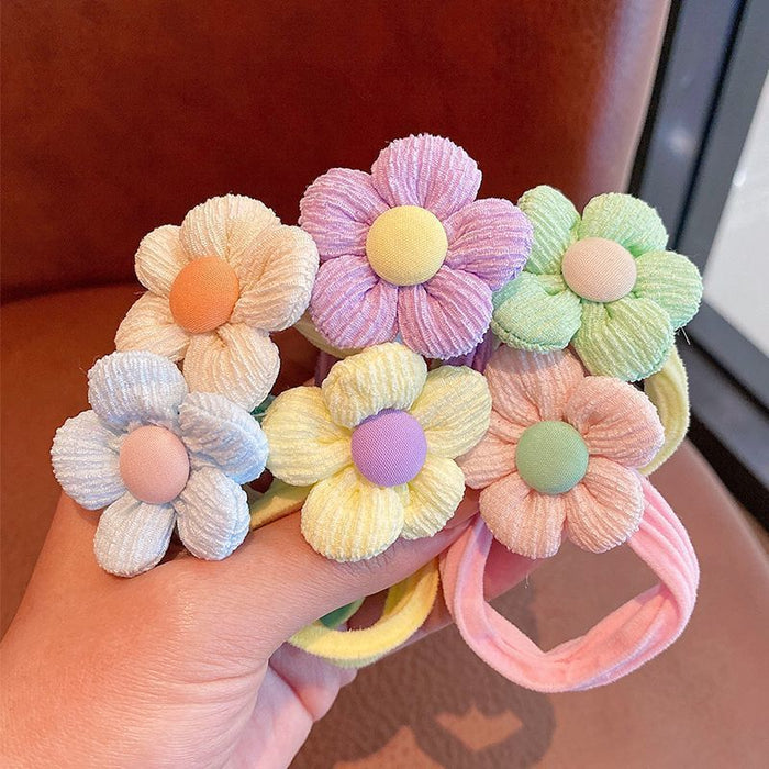 Babymoon Set of 6 | Baby Girl’s Ponytail Pastel Flower Kids Hairband Rings | Fashion Hair Accessories