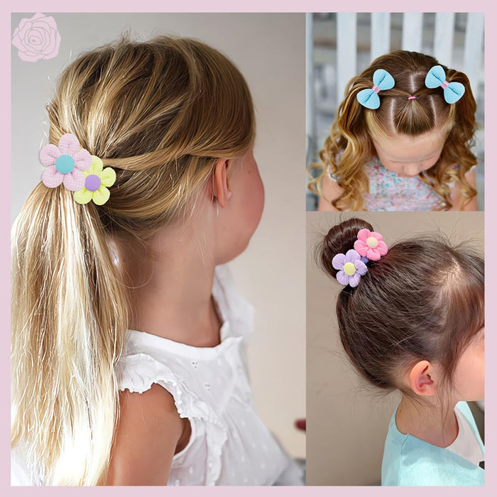 Babymoon Set of 6 | Baby Girl’s Ponytail Pastel Flower Kids Hairband Rings | Fashion Hair Accessories