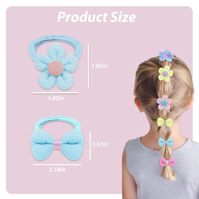 Babymoon Set of 6 | Baby Girl’s Ponytail Pastel Flower Kids Hairband Rings | Fashion Hair Accessories