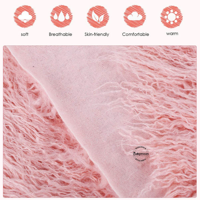 Babymoon Set of Fur Blanket (70x60cm), Wrap & Headband Photography Props - Pink