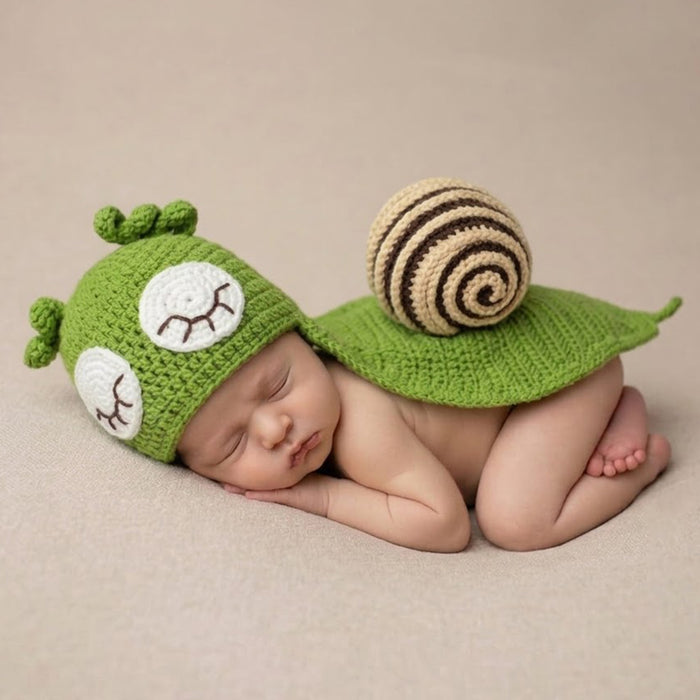 Babymoon Snail Newborn Photography Crochet Outfit Costume - Green