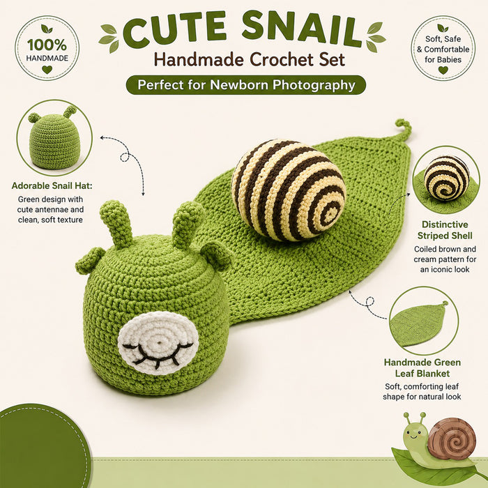 Babymoon Snail Newborn Photography Crochet Outfit Costume - Green