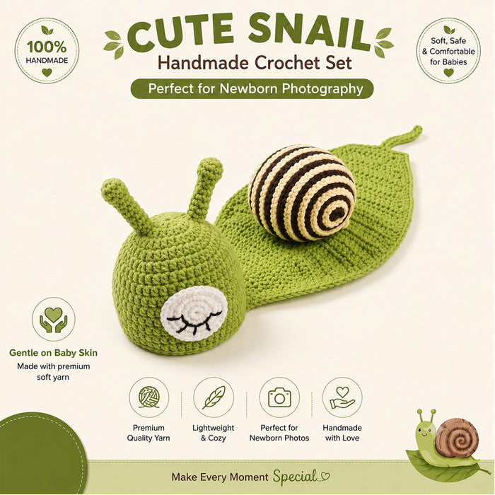 Babymoon Snail Newborn Photography Crochet Outfit Costume - Green