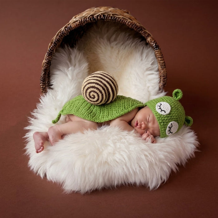 Babymoon Snail Newborn Photography Crochet Outfit Costume - Green