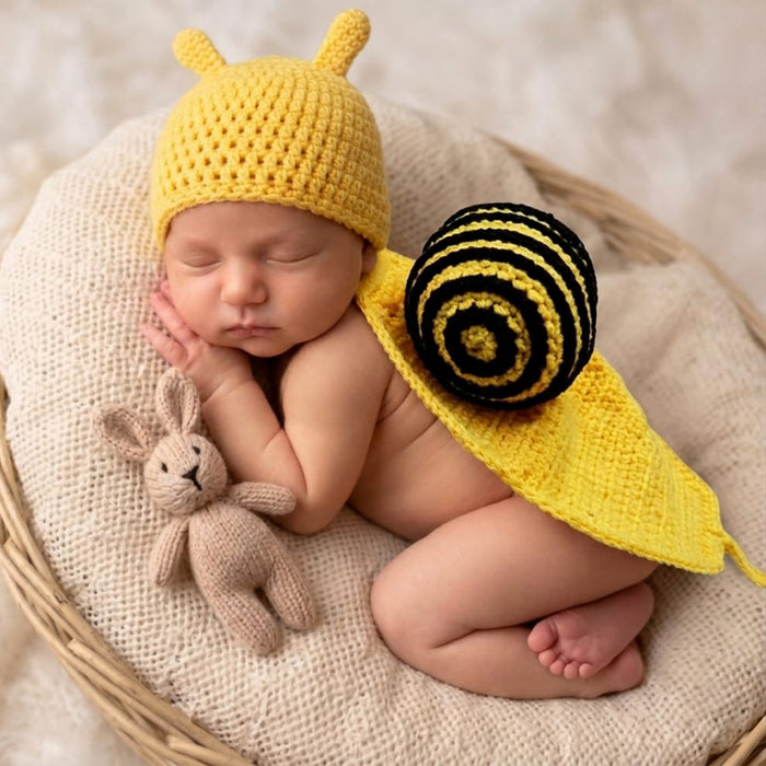 Babymoon Snail Newborn Photography Crochet Outfit Costume - Yellow