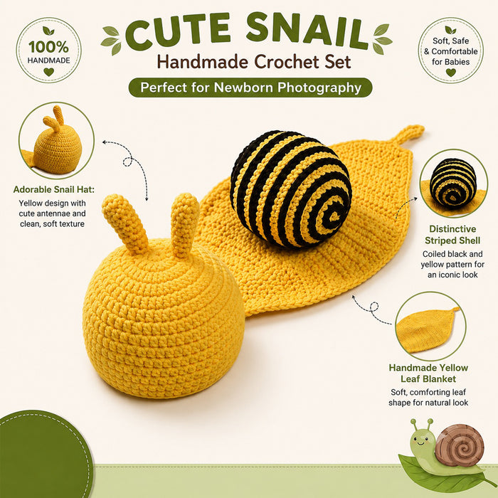 Babymoon Snail Newborn Photography Crochet Outfit Costume - Yellow