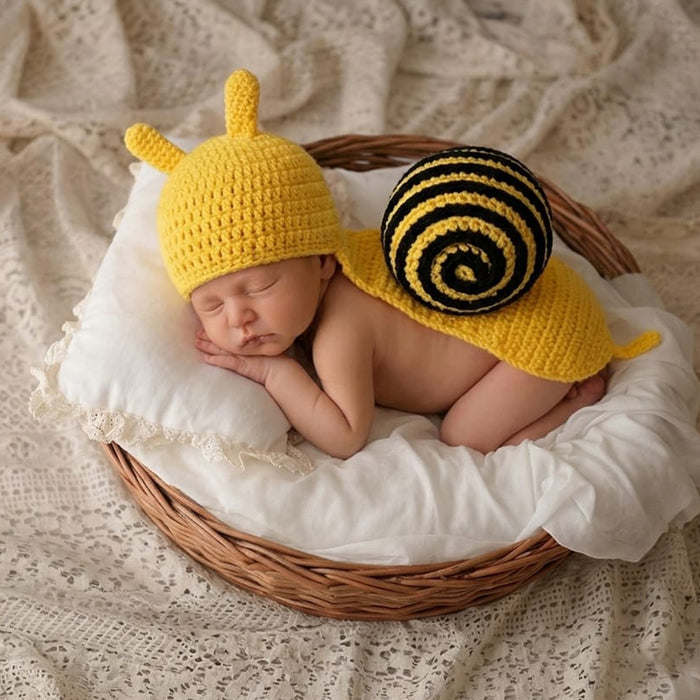 Babymoon Snail Newborn Photography Crochet Outfit Costume - Yellow
