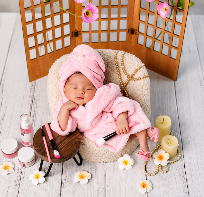 Babymoon Spa Bathrobe & Towel Set Newborn Photography Costume | Baby Gift Set | Pink